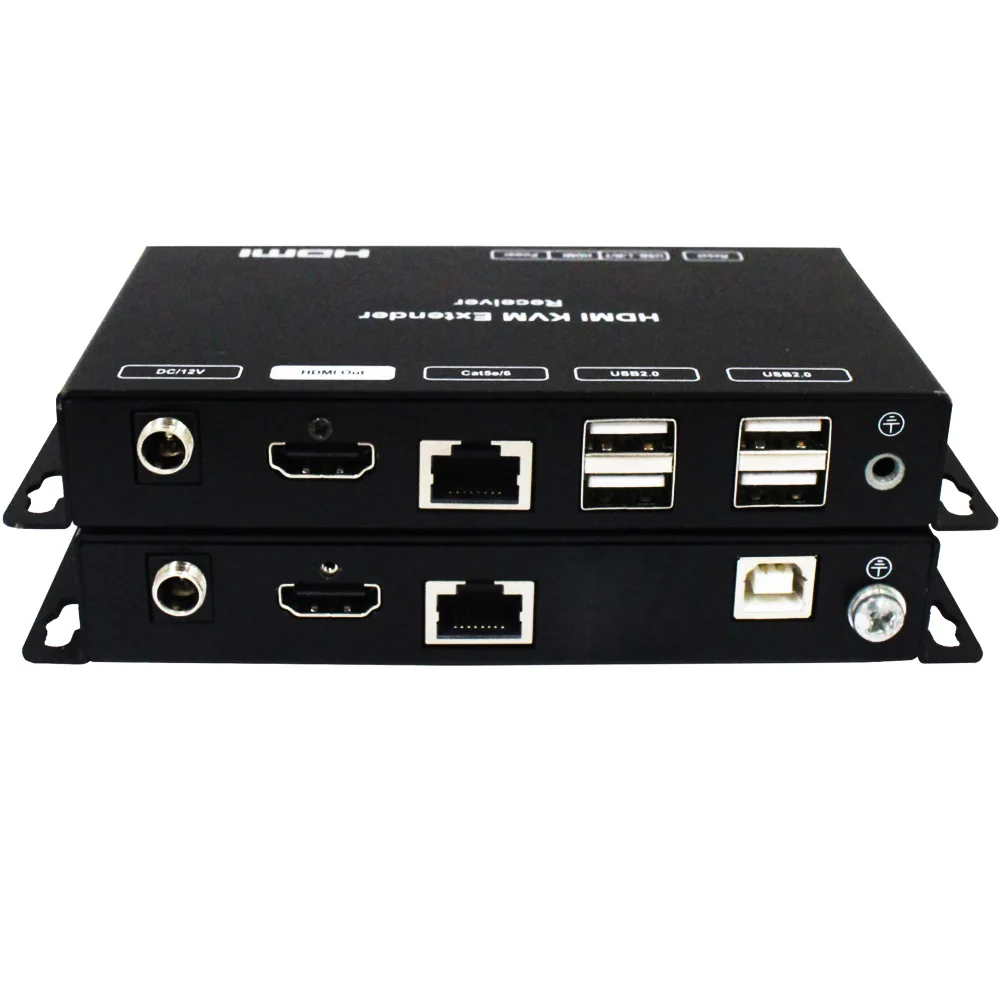 USB HDMI KVM удлинитель по cat5e/6 кабель до 100 м (2 полосная псу + 4 порт 12V замок источника