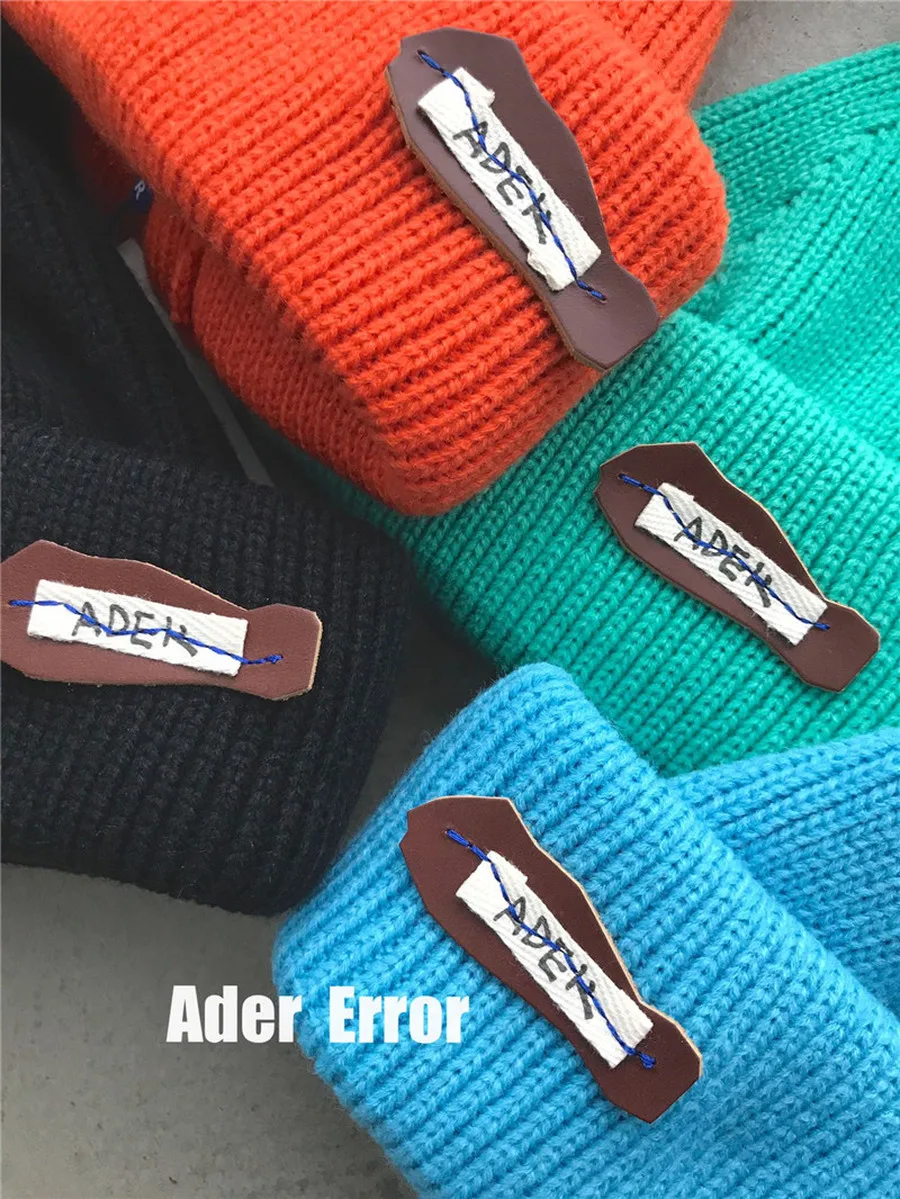 

BASIC ADER ERROR SHORT BEANIE Men Women Thicken Knitted Cotton Adererror Hats ADER Leather Patch Caps Turn-up Brim