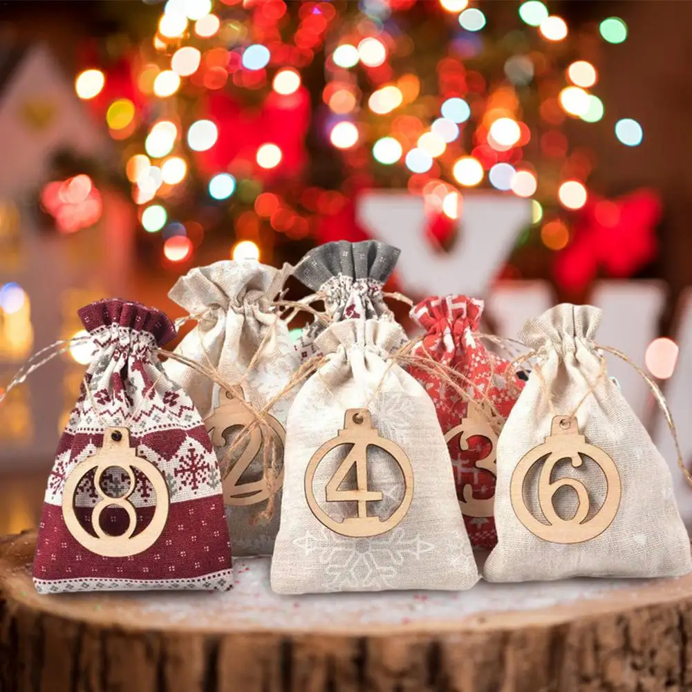 

24 шт., Яркие Рождественские мешочки для конфет