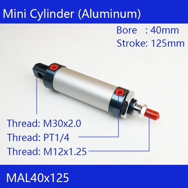 

Barrel 40mm Bore125mm Stroke MAL40x125 Aluminum Alloy Mini Cylinder Pneumatic Air Cylinder MAL40-125