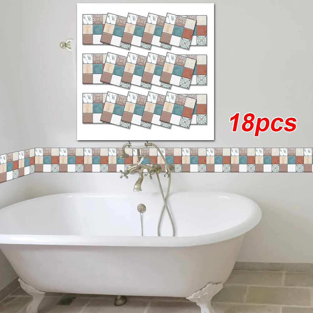 Mosaic Tile Wall Sticker Decals Bathroom Kitchen Home Decoration 10*10cm 18pcs |
