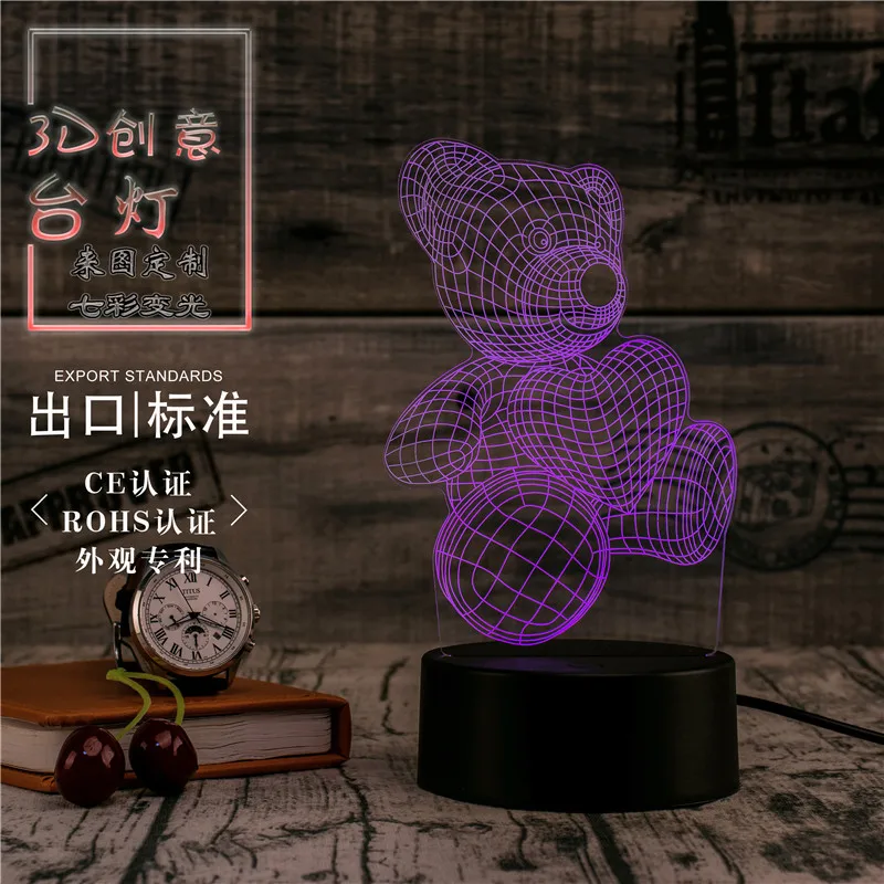 3D Led ночник настольная лампа Love Bear Светодиодная для дома коридора отеля вечерние