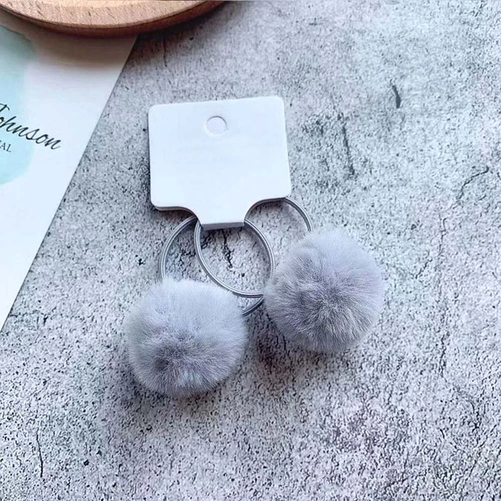 Juego de 2 unids/set de bolas de pomp&oacute;n de 3cm, Cuerdas el&aacute;sticas para el pelo para ni&ntilde;a, lazos para el pelo de bola de piel de conejo, bandas el&aacute;sticas para el pelo de invierno para ni&ntilde;a-4
