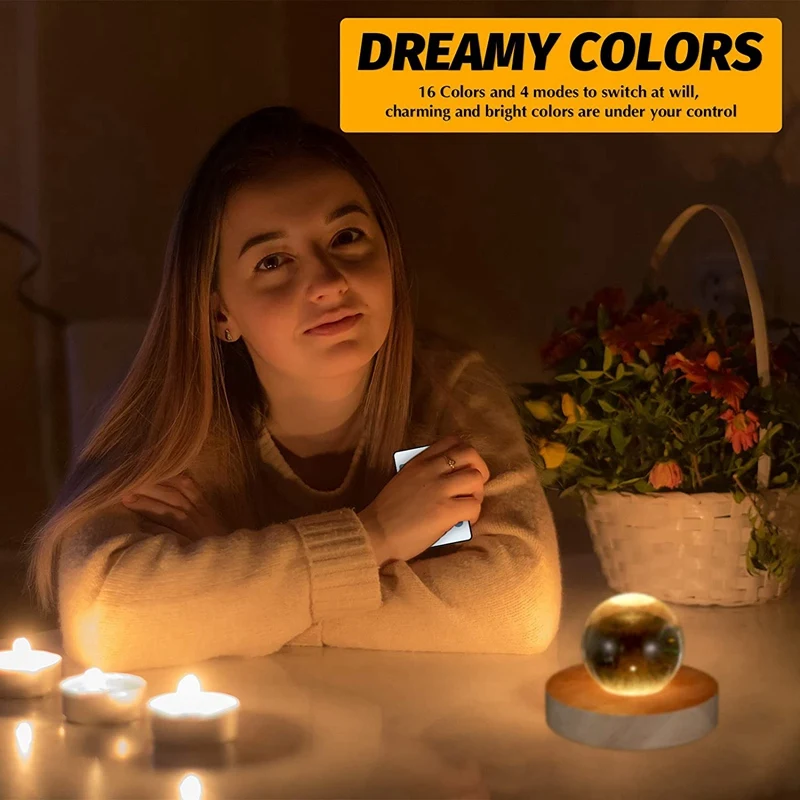 

3.94 Inch Wooden Light Stand Base Colorful LED Lights Display Base with Remote Control for 3D Crystal Glass Resin 6Pcs