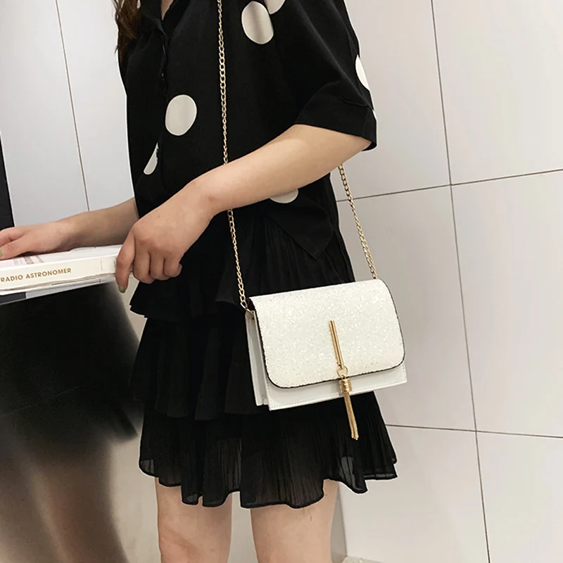 LTBOOS сумка с кисточкой на клапане Женская модная блестящая застежка из