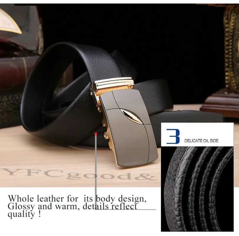 Мужской ремень из натуральной воловьей кожи с автоматической пряжкой|Мужские