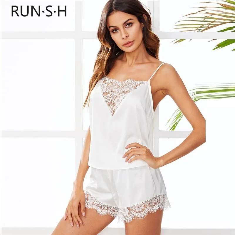 Пижама женская атласная кружевная пикантная ночная рубашка без рукавов Атласный