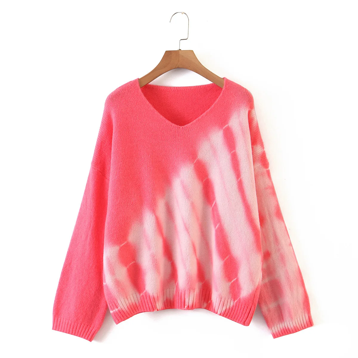 

Tie Dye V Neck Casual Women Knitted Sweater 2020 Spring Autumn Long Sleeve Pullover Tops Ladies Sweater