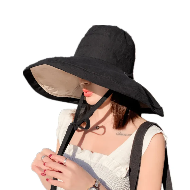 

Double-sided fisherman hat female spring and summer sun shade sunscreen big thin big eaves sun hat travel seaside