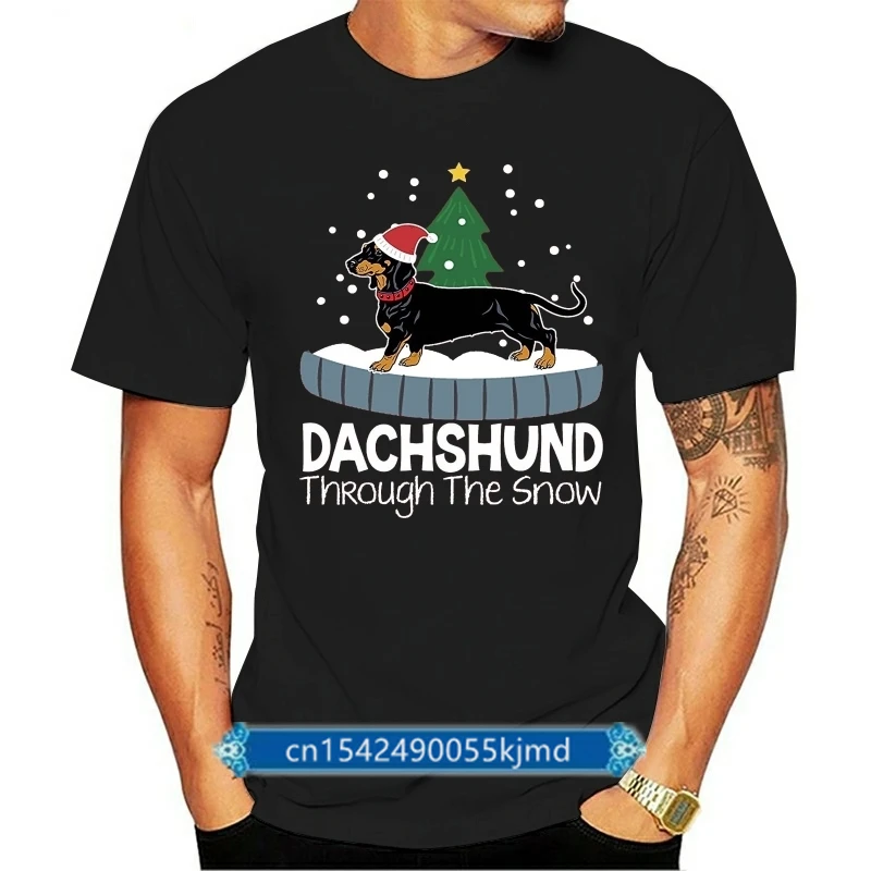 

Dachshund Through The Snow Christmas Weiner Dog T-Shirt Men Short Sleeve T- Shirt