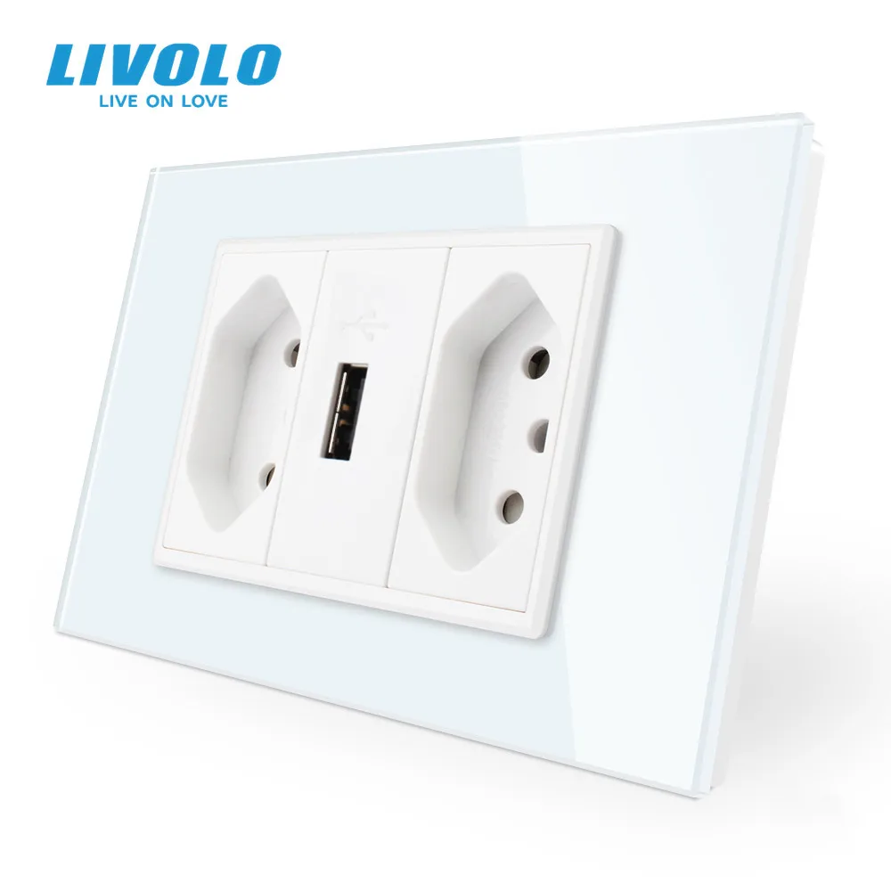 

Livolo Brazil Standard 3Pins 10A 20A with USB Socket,127V-220V 60HZ Glass Panel for Typn"N" Plug,Grounding Wires Power Outlet