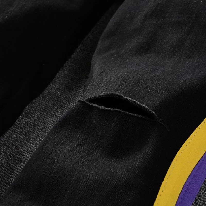 Мужские рваные джинсы в полоску Стрейчевые уличная одежда узкие брюки-карандаш с