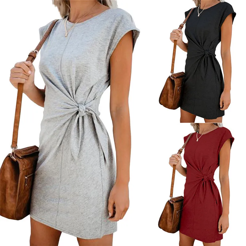 

Women Summer Short Sleeve Dress Comfortable Cotton Casual Loose Female Dresses Fashion Party Elegant O Neck Woman Trend Dresses