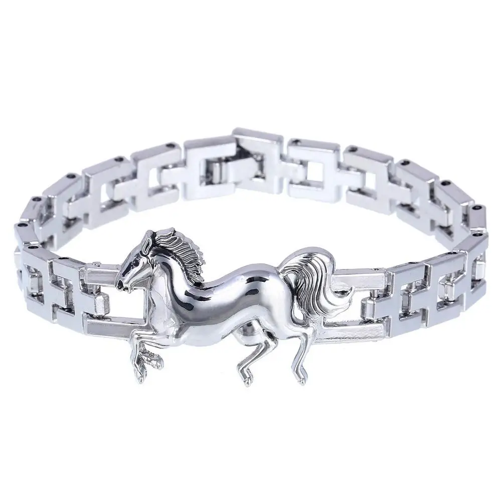 

HOT SALES!! Fashion Men's Titanium Steel Running Horse Silver Bracelet Clasp Bangle Jewelry Creative Birthday Gift For Boyfriend