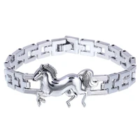 hot sales fashion mens titanium steel running horse silver bracelet clasp bangle jewelry creative birthday gift for boyfriend