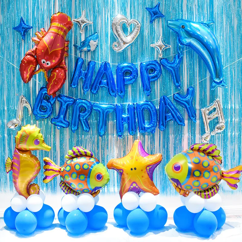 

61pcs Kids Ocean Birthday Blue Balloon Arch Kit Under The Sea Party Balloon Garland Fish Golobs