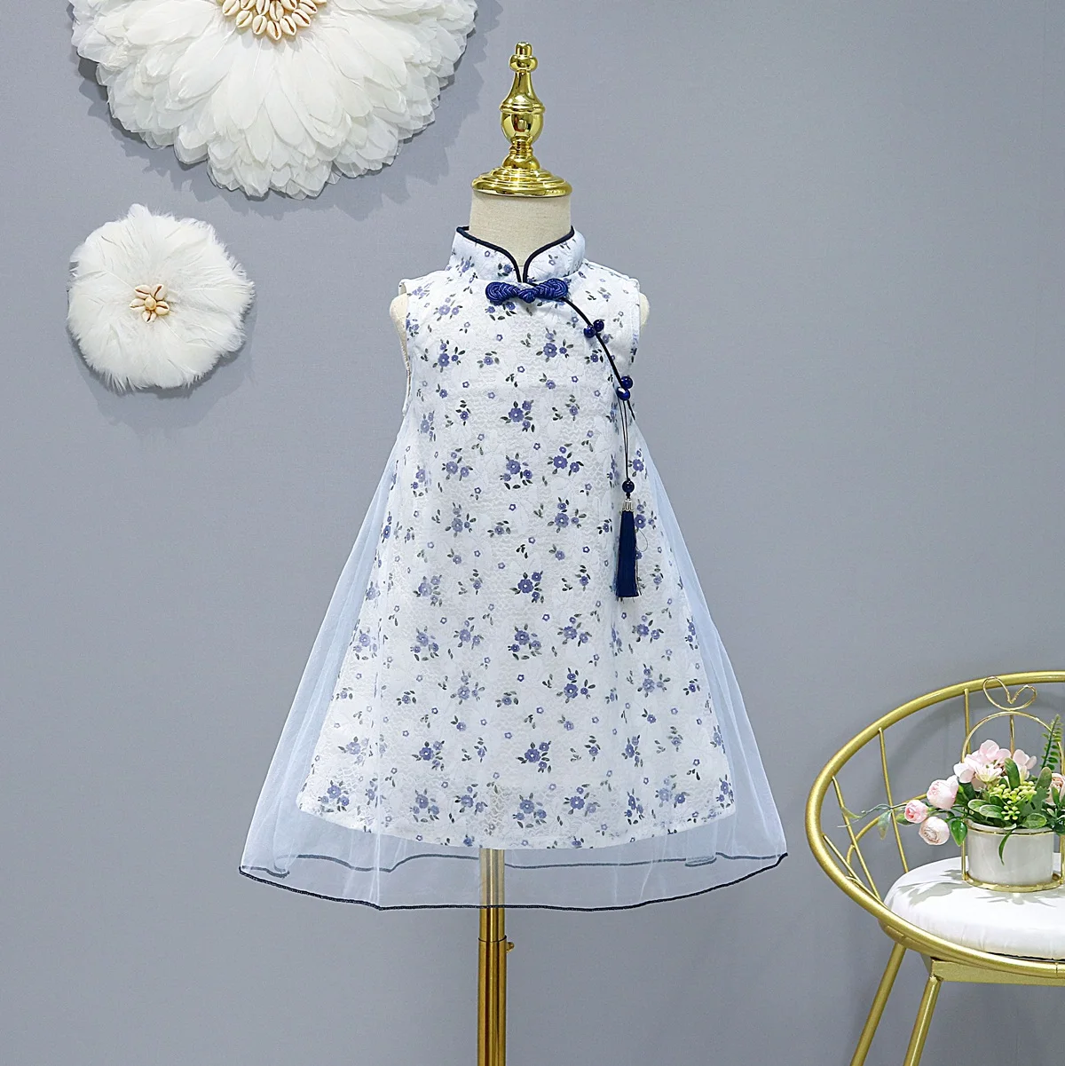 Kids Clothes Baby Girls Dress Casual Costume Chi-pao Chinese Style Summer 2-9 Years Daily Dresses For Girl Children's Clothing