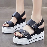 womens cow leather platform wedge gladiator sandals strap buckle high heel summer fashion sneakers casual shoes