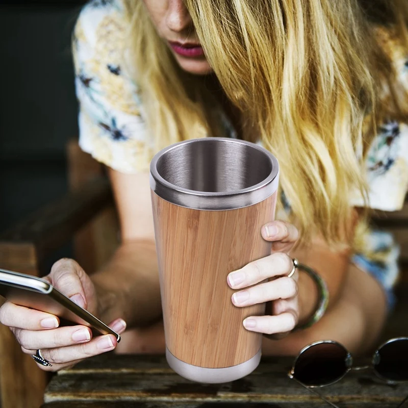 Бамбуковая кофейная чашка дорожная кружка для кофе из нержавеющей стали с
