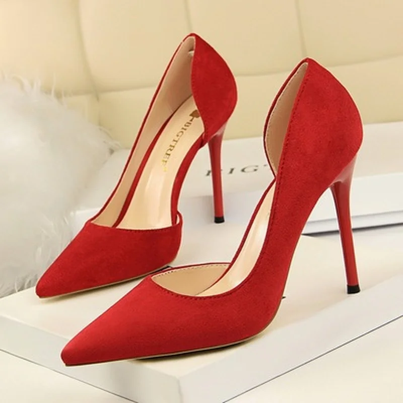 

2021 Women Shoes High Heels Black Pumps Nude Red Wedding Party Shoes Thin Heels Small Size 34-40