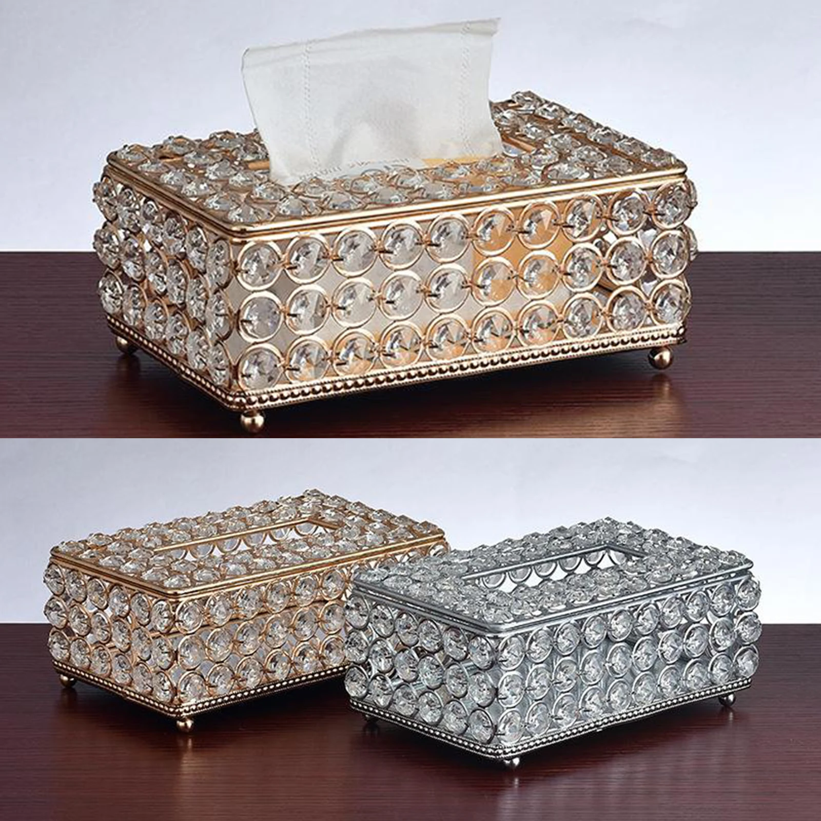 

Shiny Crystal Tissue Box Napkin Holder for Living Room Hotel Bar Decoration