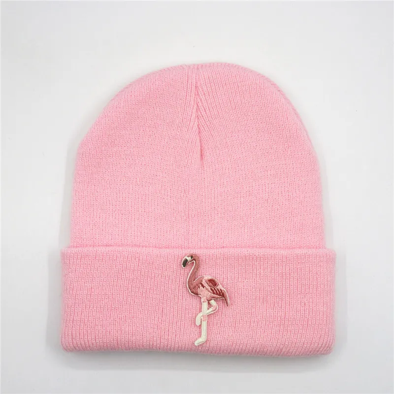 

2020 Red-billed Crane Embroidery Thicken Knitted Hat Winter Warm Hat Skullies Cap Beanie Hat for Men and Women 314