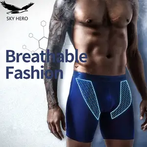 Трусы-боксеры мужские длинные, 2 шт.лот, сетчатые, с карманом, пикантное нижнее белье