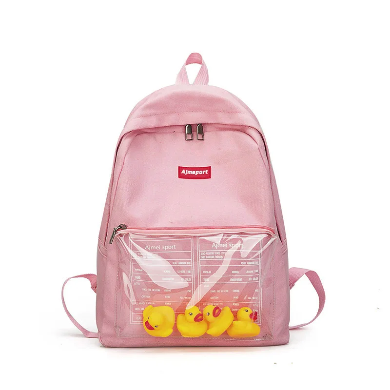 PINK2 SHYAA, милый холщовый женский рюкзак, Прозрачный детский рюкзак, игрушечная утка, школьная сумка для девочек-подростков, женский рюкзак, рюкзак, рюкзак - Color: PINK2