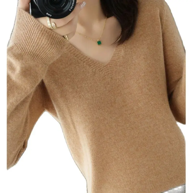 Women's Sweater Autumn Winter New Style Female Woolen Sweater Recreational Knit Unlined Upper Garment V Gets Pullover 13 Colors