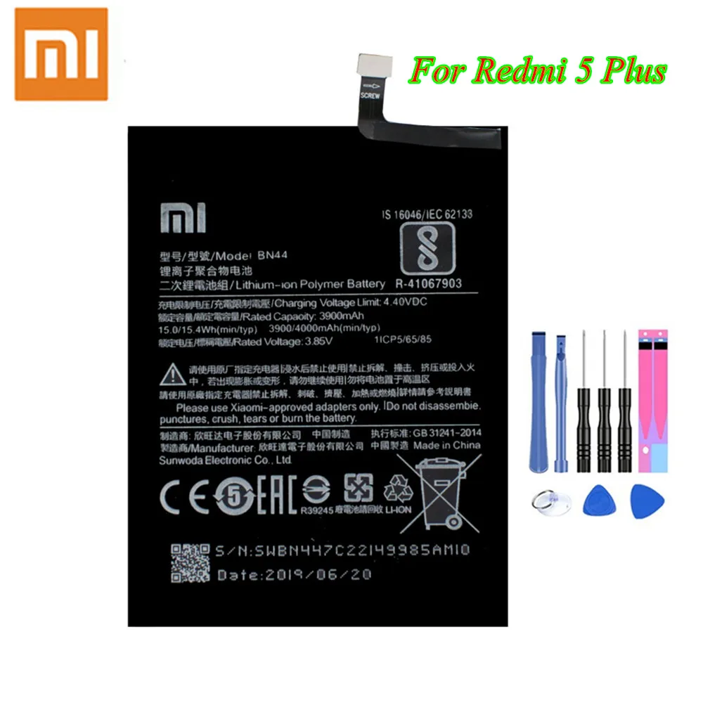 

Оригинальный аккумулятор Xiao Mi BN44 для Redmi 5 Plus 3900/4000 мАч, Высококачественная Оригинальная батарея Akku с бесплатными инструментами