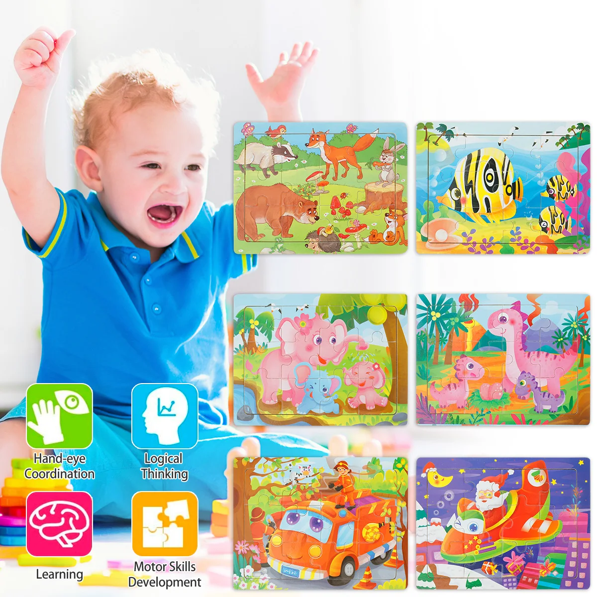 

Wooden Jigsaw Puzzle Colorful Wooden Zoo Animals Themed Santa Claus Truck Jigsaw Puzzle Games Preschool Early Educational