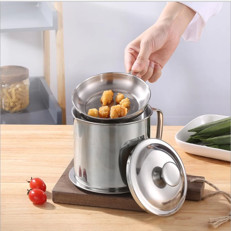 

Stainless Steel Bacon Grease Container Strainer Can Oil Keeper