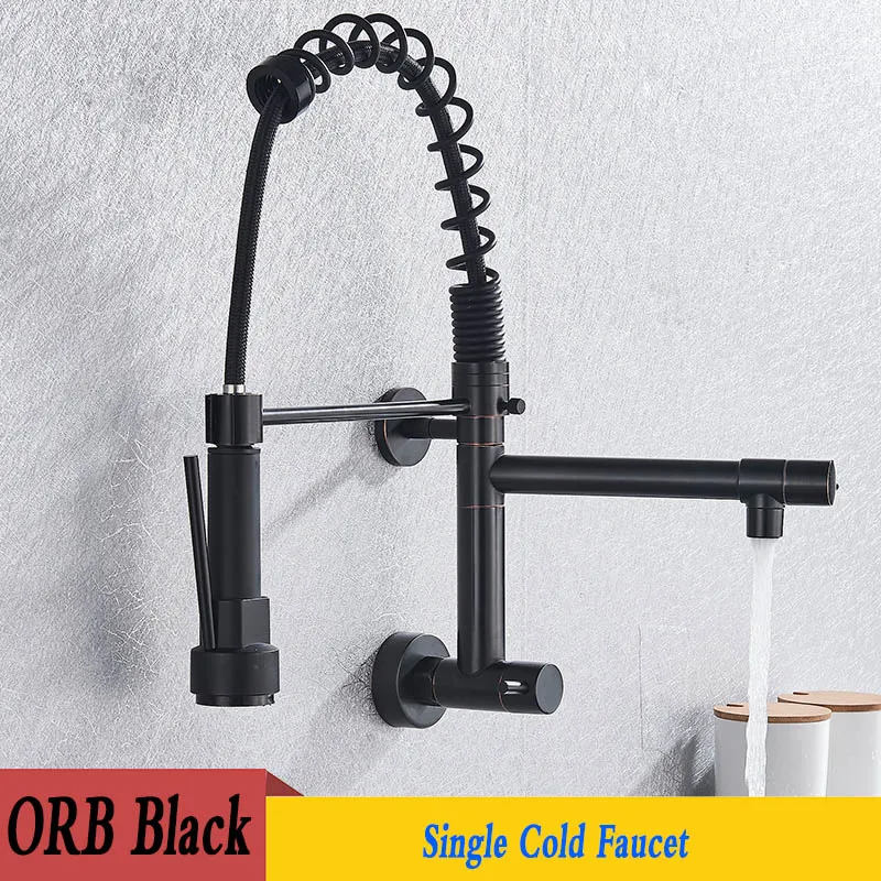 ORB BALCK Весна ORB черный кухонный кран Pull вниз хром один холодный настенный кухонный кран 360 Вращение двойные насадки для душа краны - Цвет: ORB BALCK