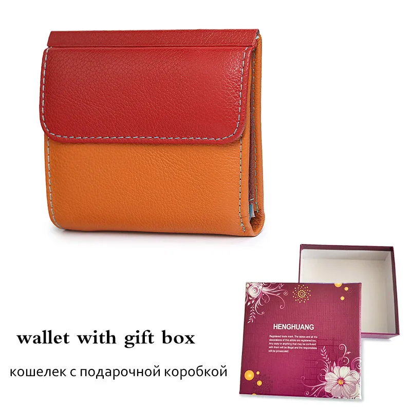 Red-orange Box HH Мини Женский кошелек из натуральной кожи, маленький роскошный женский кошелек из коровьей кожи, тонкий ID держатель для карт, женские кошельки, сумка для денег - Цвет: Red-orange Box