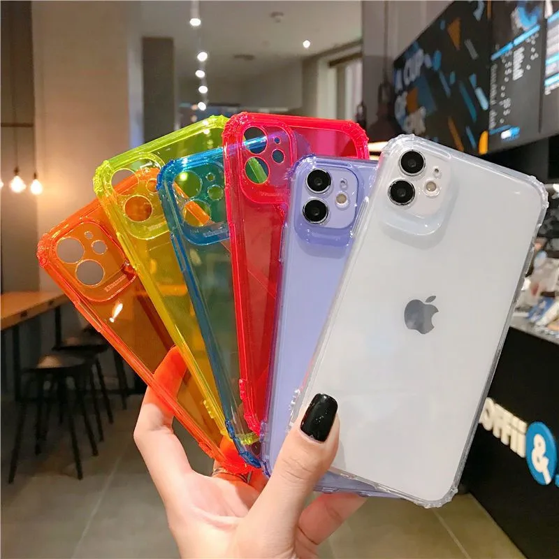Противоударный чехол желейного цвета для Huawei P40 Lite P30 P20 Honor 10 20i 8X 9A 9X Y9 2019 неоновый