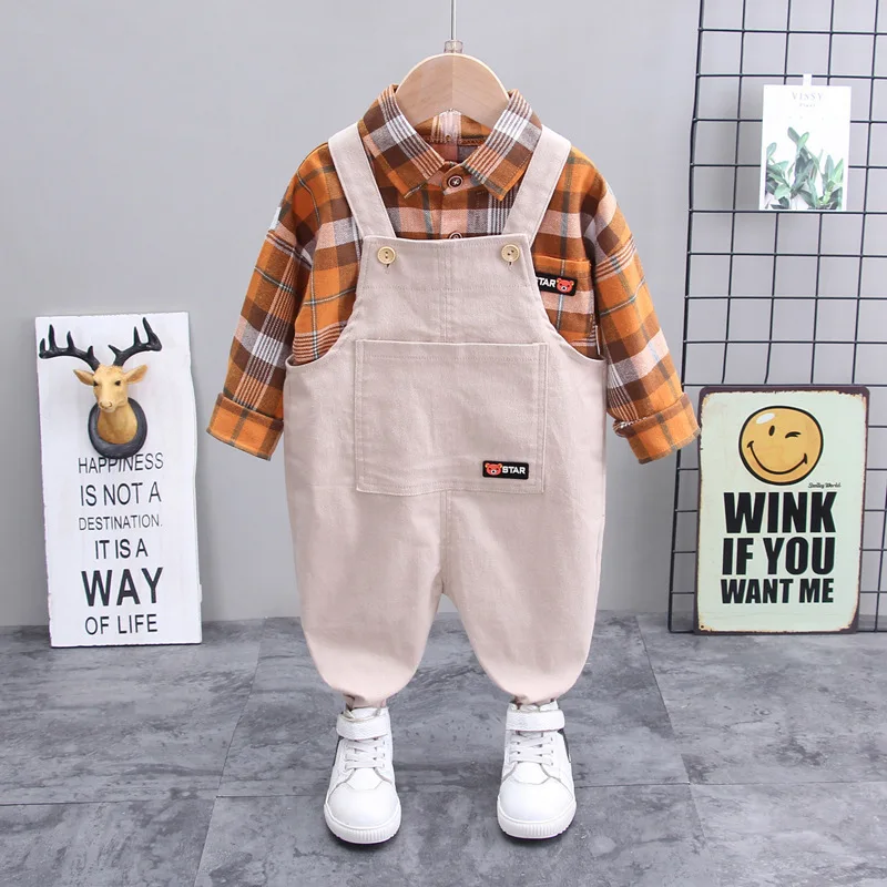 New Spring Autumn Baby Boys Clothes Suit Children Cotton Shirt Overalls 2Pcs/sets Toddler Casual Clothing Infant Kids Tracksuits | Детская