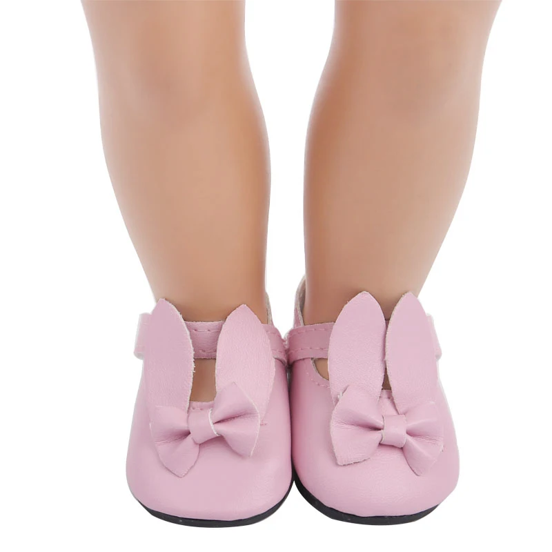 18 Inch American Doll Girls Shoes Cute Pink Bunny Dress Shoes Baby Toys Accessories Fit 40-43 Cm Boy Dolls Gift s17