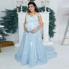 Синее уникальное Тюлевое официальное платье с завышенной талией для беременных вечернее платье Бохо для беременных цвета слоновой кости кружевное корсет платье Свадебные платья для беременных