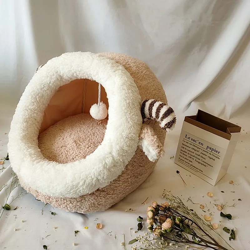 Домик для кошек с подвесным шаром зимний теплый мягкий домик питомник домашних