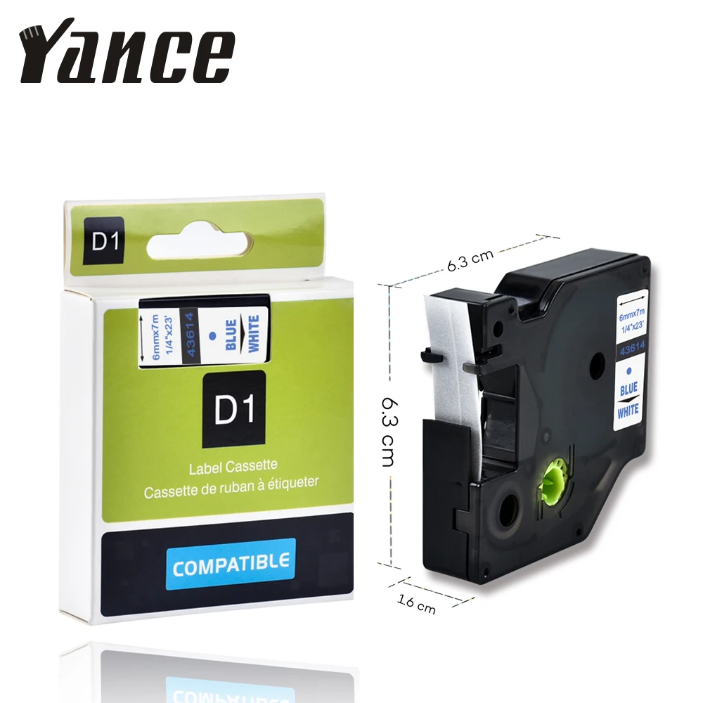 

Yance Compatible Dymo D1 label maker 43614 blue on white 6mm label tape dymo Tape for DYMO ribbon printer LM160 210 280 DYMO PNP