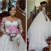 luxury full lace wedding dresses long sleeve appliques african wedding bridal gowns plus size bridal vestido de noiva