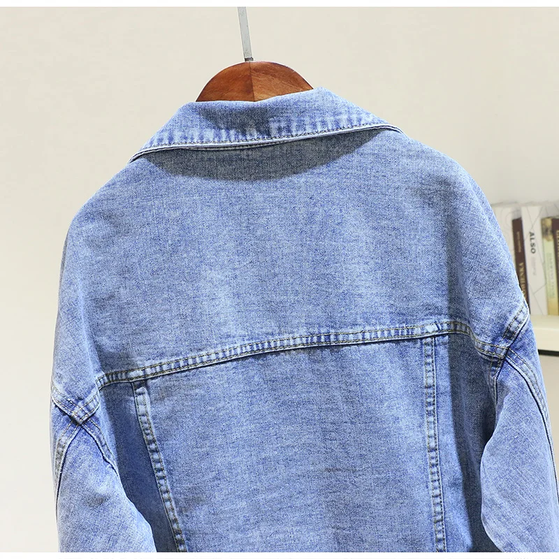 

Spring Autumn Vintage Short Denim Basic Coat Women Large size Loose Black Blue Outerwear Bat sleeve Jeans Jacket Female