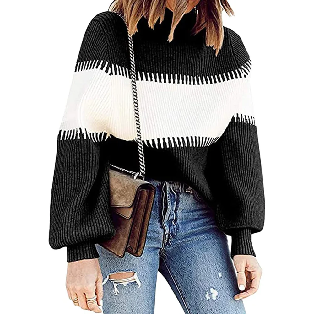 

2020 New Autumn Spring Women Sweater Pullovers Striped Fashion Round Neck Loose Kintted Long Sleeve Female Casual Tops