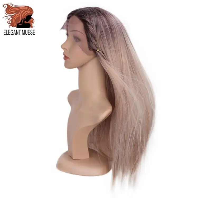 Elegant MUSES омбре с темными корнями платины прямые синтетические Синтетические волосы на кружеве парик Термостойкое волокно природные для Для женщин парики