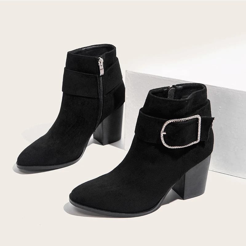 

Сапоги женские резиновые на высоком каблуке, базовые сапоги из искусственной кожи на толстом каблуке, основная обувь из флока