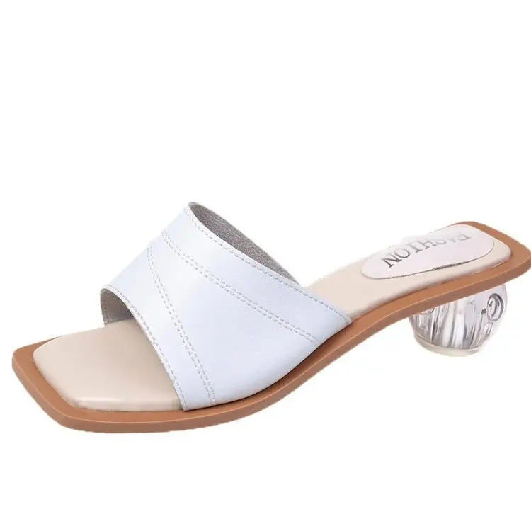 

Shoes Ladies' Slippers Glitter Slides Slipers Women Med Peep Toe Jelly 2021 Girl Square Rubber Hoof Heels PU Spring Rome Fabric