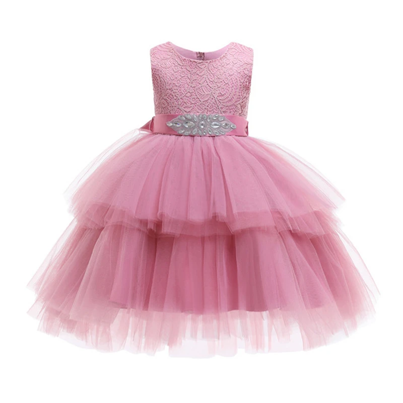 

Girls' Dress Tutu High-Quality Crystal Mid-Waist Children's Evening Dress Teenage Girls Performance Mesh Skirt Party Dress Gift