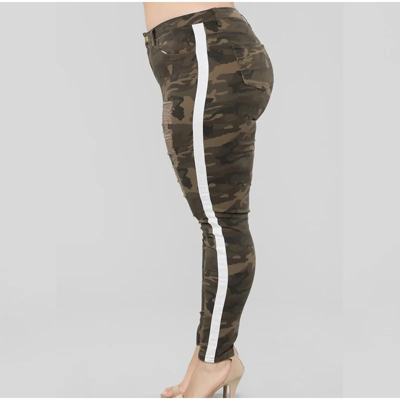 Эластичные джинсы с объемными дырками размера плюс в полоску 5XL летние леггинсы