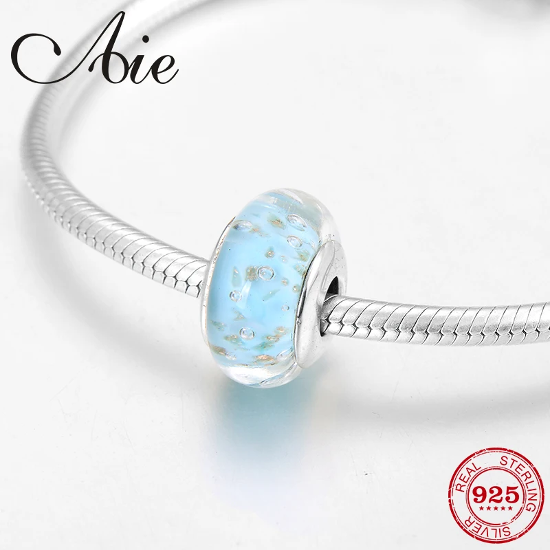 Новое 925 пробы серебро DIY прозрачный пузырьковый Золотой синее муранское стекло