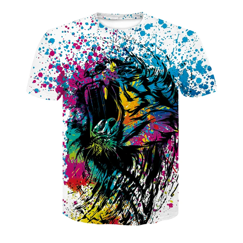 

Summer new men's abstract animal tie-dye t-shirt graffiti creative 3d printing O-neck casual street hip-hop polyester t-shirt